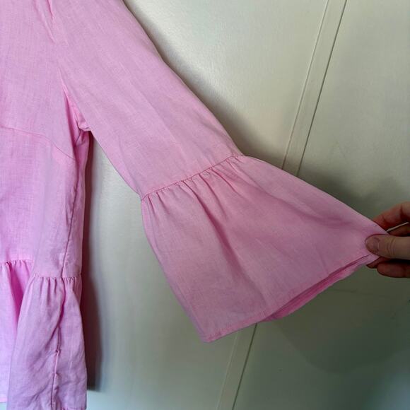 Lily Pulitzer Bekah Lenin Top Medium Pink 3/4 Bell Sleeve Ruffle Preppy Girly - Picture 6 of 11
